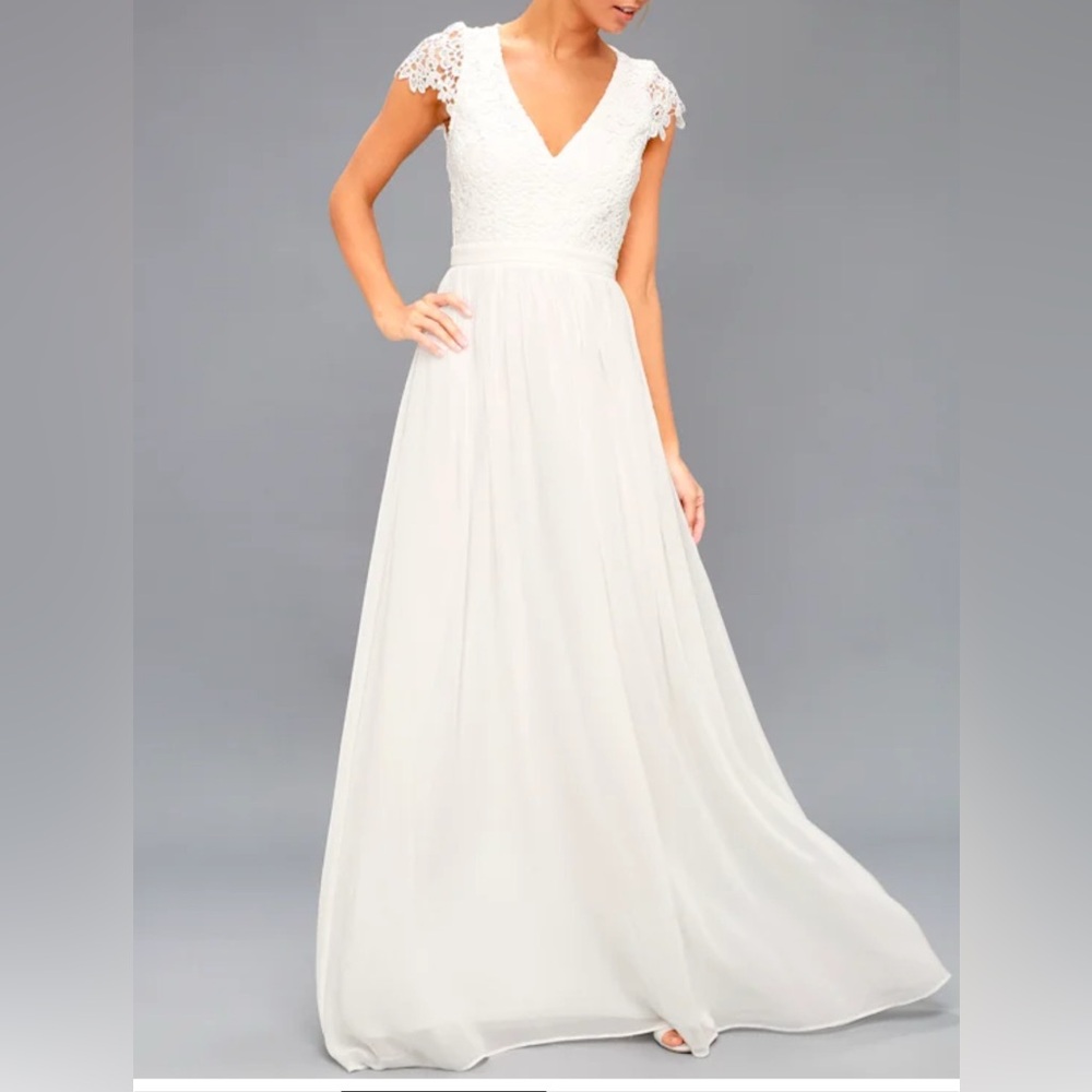 Lulu's Florianna White Backless Lace Maxi Dress